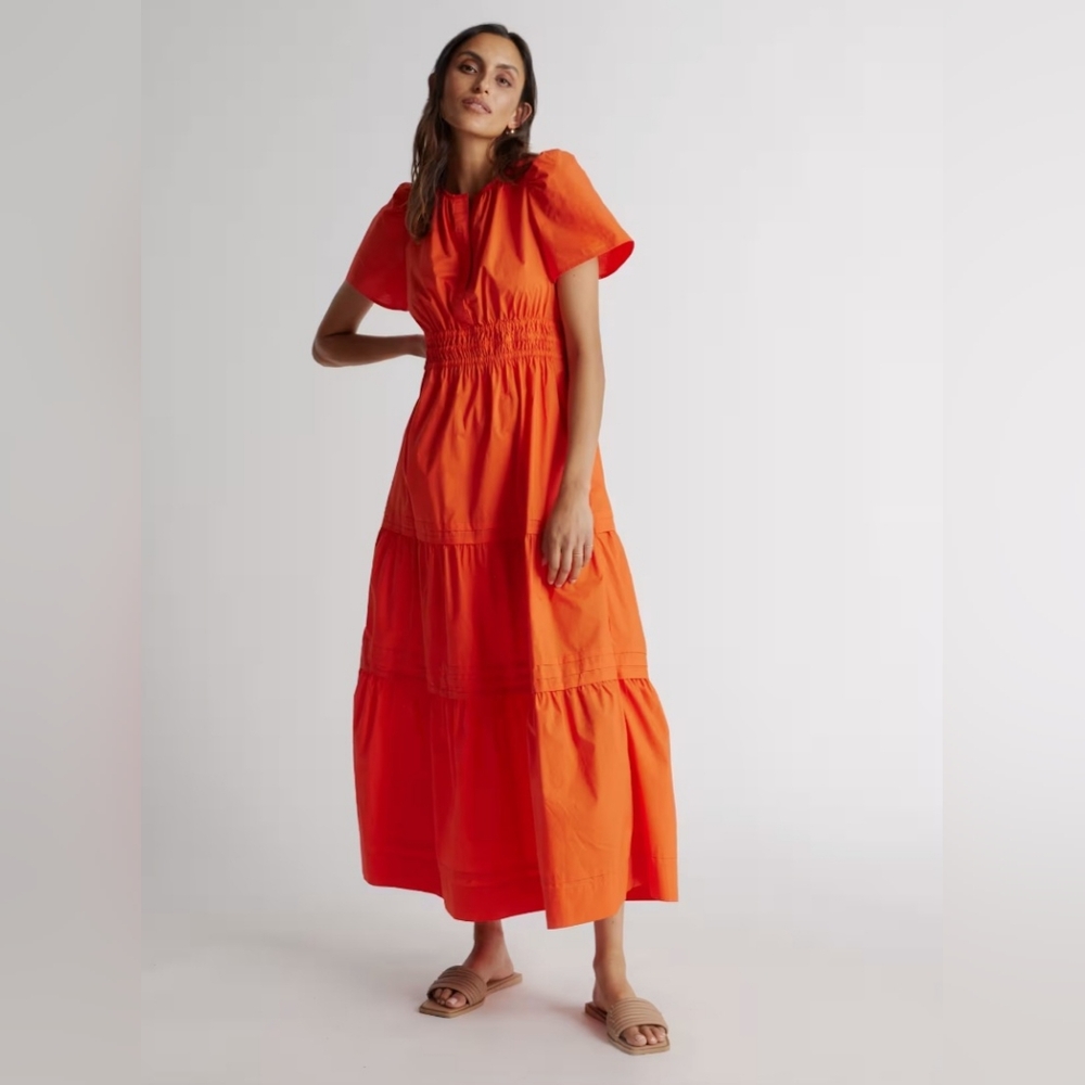 Quince 100% Organic Cotton Poplin Maxi Dress Vermillion Red Size XS Pre-owned